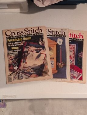 Cross Stitch & Country Crafts Magazine Lot - Beige, Cream, Red Accents